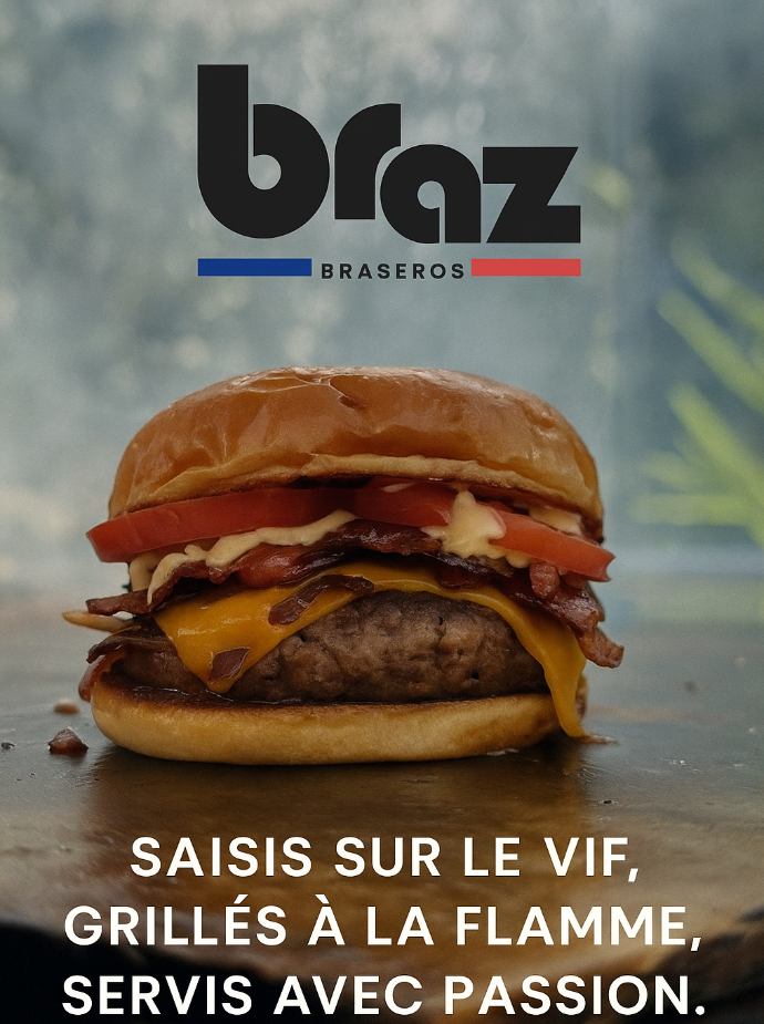 Burger préparé au brasero lors d’une animation culinaire pour événement